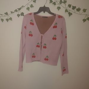 Nikka K Y2K Style Tie Front Pink Allover Cherry Cardigan Large